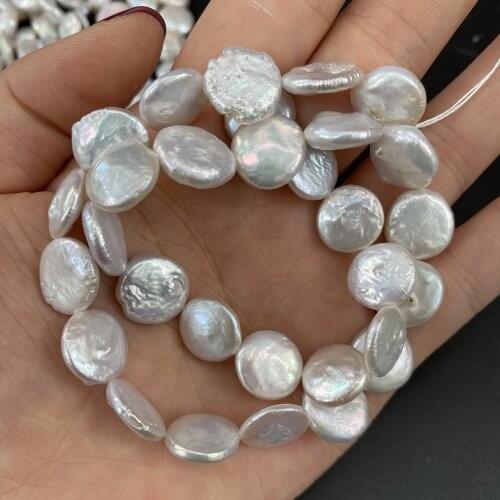 100% Natural Freshwater Pearl Bead Buttons Loose Beads Charms for Women Jewelry Making DIY Necklace Bracelet 12-13mm 14.5 inch