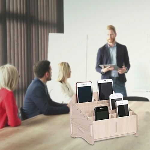 12 Compartments Creative Wooden Mobile Phone Storage Management Box Desk Supplies Organizer Classroom Office Meeting Home