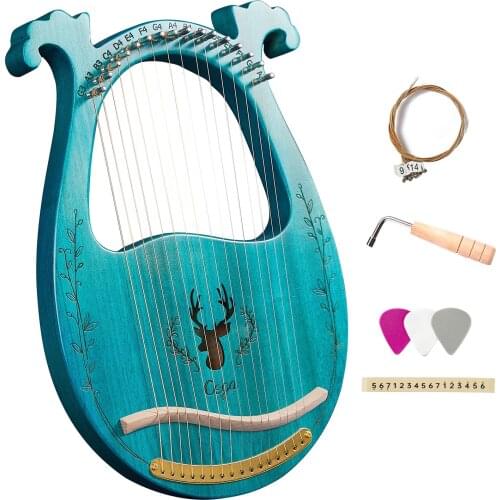 19-String Wooden Lyre Harp Resonance Box String Instrument with Tuning Wrench 3pcs Picks Stringed instruments