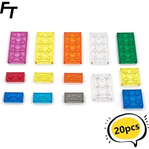 20pcs Bulk Small Particle MOC Building Block 1x2 2x2 2x4 Transparent Board Accessories Building Block Castle Toys