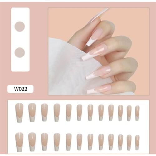 24pcs French Ballet Fake Nail Pieces Long Coffin Artificial Full Cover Manicure Medium and Long Fake Nails DIY Nail Tools