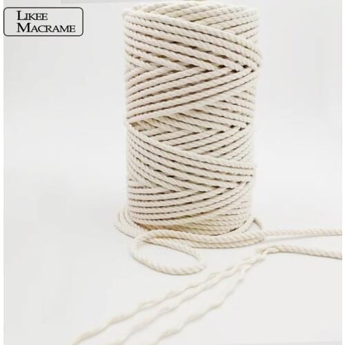 3mm 4mm Macrame Rope 100m Natural Color Twisted String Cotton Cord For Handmade Gift DIY Home Wedding Accessories