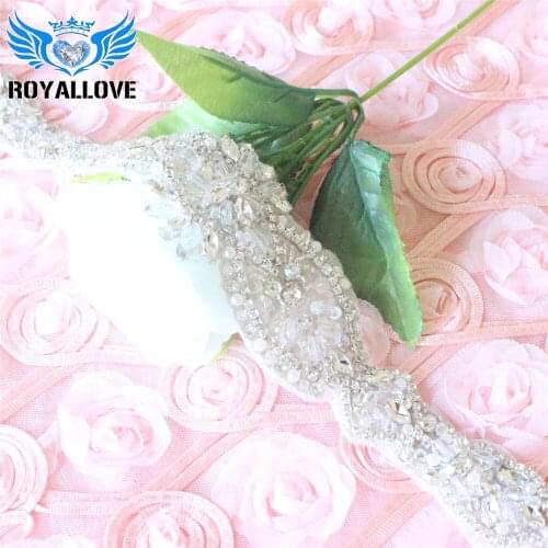 30pcs) Wholesale Luxury bridal sash handmade beaded sewing rhinestone appliques iron on for wedding dresses belt 47.7cm Long