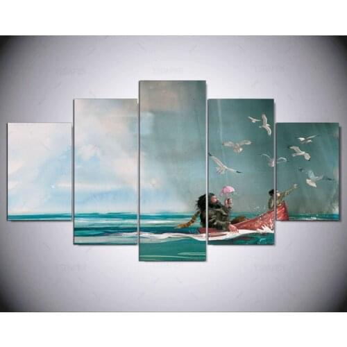 5 Panels Abstract Seascape Picture Print Painting Modern Canvas Wall Art for Wall Decor Home Decoration Artwork kn-397