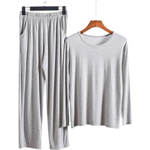 75% Hot Sales!!! Sleepwear O-Neck Long Sleeve T-shirt Soft Modal Men Top Pants Loose Pajama Set for Home