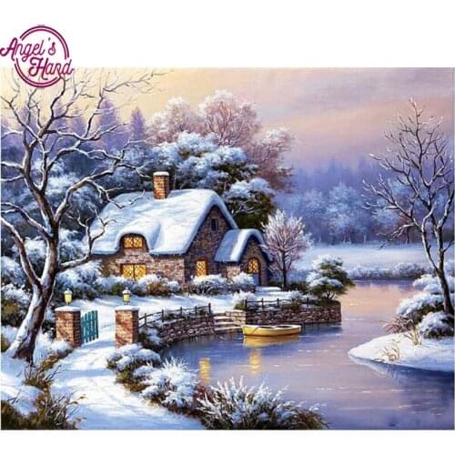 Full Square drill 5D DIY Diamond Embroidery snow scenic house Diamond Painting Cross Stitch Rhinestone Mosaic decoration