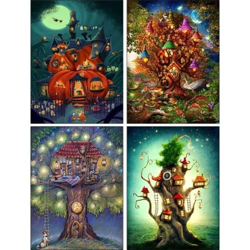 ARMYQZ Full Square/Round Diamond Embroidery Cartoon Diamond Painting Cross Stitch Tree Kit Halloween Decoration