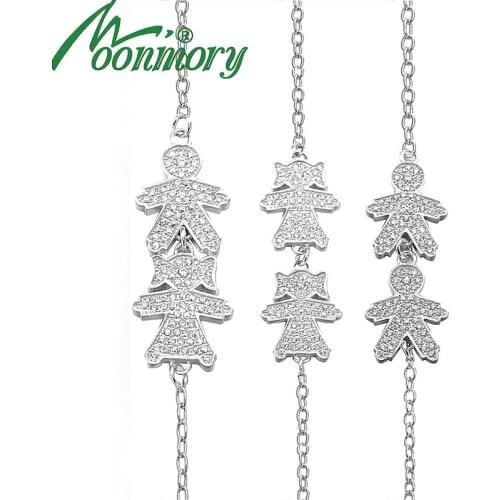 Moonmory Russia Boy Girl Bracelet Baby Two Figure Shape 925 Sterling Silver Jewelry Bangle With Zircon For Newborn Baby boy girl