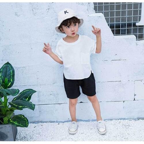 Childrens clothing boys summer cotton and linen suit boy handsome male baby summer style two-piece set