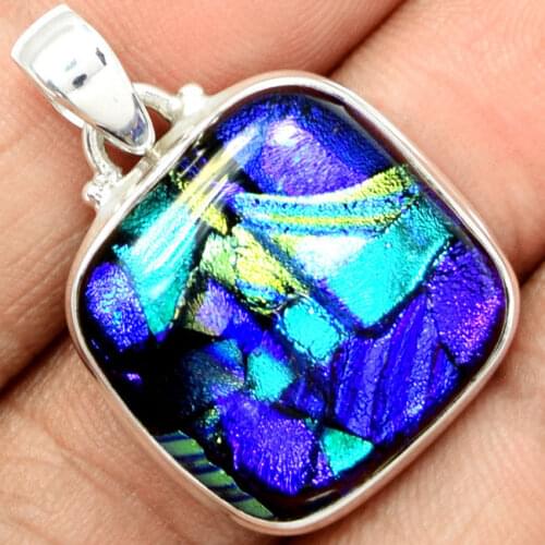 DICHORIC GLASS Pendant 100% 925 sterling silver Jewelry, 35.5mm, XAP4022