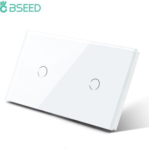 BSEED Double Light Switch 2Gang 1Way Light Switches Crystal Glass Panel Switch EU Standard Black White,Golden Waterproof