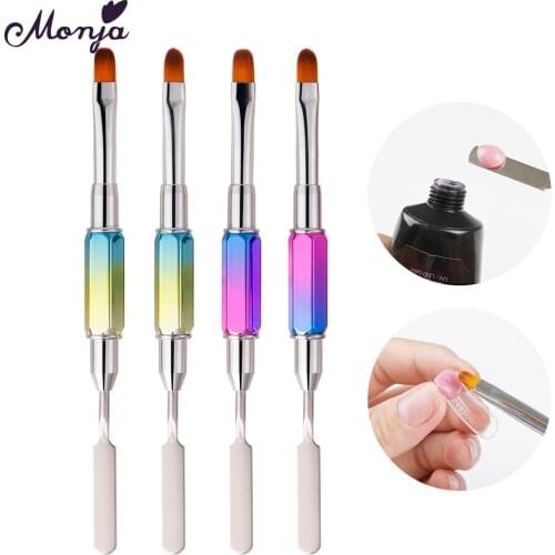 Monja Dual End Colorful Handle Nail Art Acrylic UV Gel Extension Builder Painting Drawing Brush Nail Polish Remove Spatula Stick