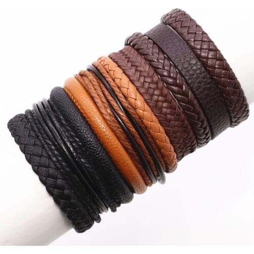 Multi-layer Wrap Handmade Weave Black Camel Brown Leather Men Bracelets & Bangles For Women Pulsera Homme Male Gift Jewellery