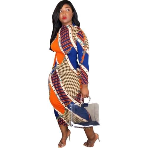 Fashion Sexy Slim Print Plus Invisible Zipper Plus Size Dress