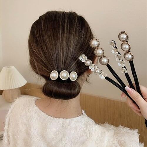 New Pearls Magic Bun Maker Hairbands Donut Pearl Flower Hair Bands Fashion Girls DIY Hairstyle Headband Tools Accessories