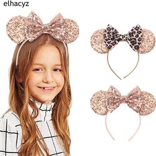 Glitter Sewing Sequin Mouse Ears Bow Headband Kids Female Party Hair Accessories Women Girls Festival Princess Hairband Headwear