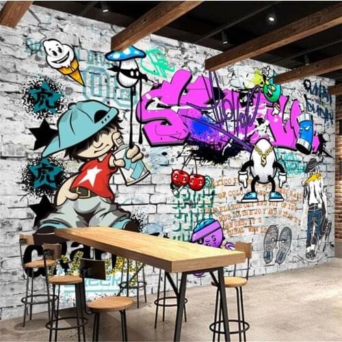 Beibehang Wallpaper custom mural wallpaper fashion street art graffiti hip-hop brick wall decoration decorative wallpaper