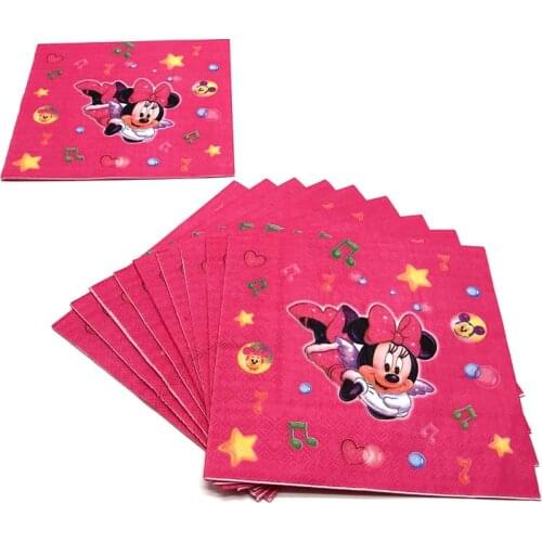 Disney Minnie Mouse Theme 10pcs/lot Disposable Paper Napkins Family Party Baby Shower Girls Birthday Party Paper Tissue Supply