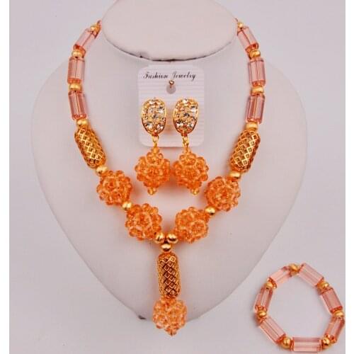 Beautiful Peach Nigerian Wedding Beads African Jewelry Set for Women ZQ3-01
