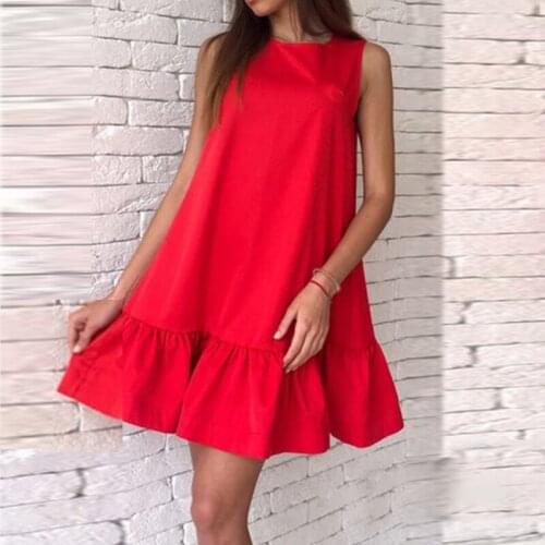 Women Summer Sleeveless Vestido Female Solid Color Round Neck Mini Dresses Fashion Ruffle Tank Sundress Lotus Leaf Edge Dress