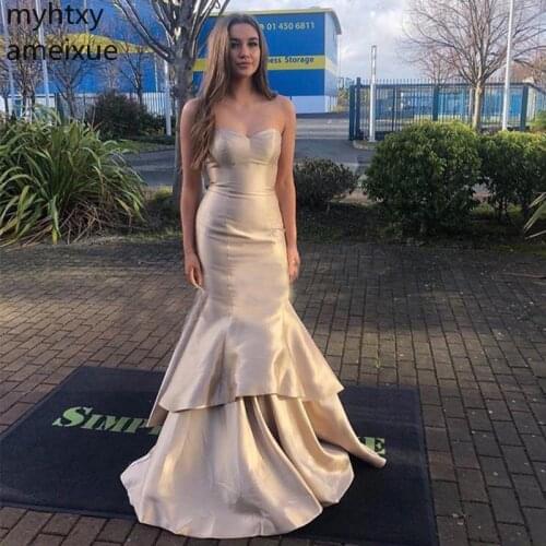 Plus Size Elegant Mermaid Champagne Prom Dresses Sweetheart Neckline Vestido De Noite Long Gowns Tiered Skirt Formal Party Dress