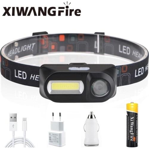 XIWANGFIRE Portable Mini LED Headlight Xpe + Cob USB Rechargeable Waterproof Headlight Camping Fishing Flashlight