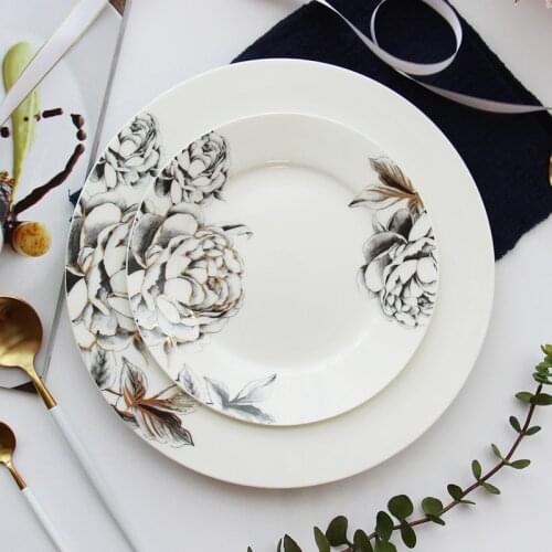 Bone china tableware flat plate garden flower ceramic dish clearing breakfast plate Western steak plate