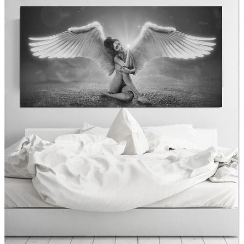 Scandinavian Nude Wing Angel with Black Wings Canvas Painting Posters Print Wall Art Abstract Pictures Living Room Home Decor