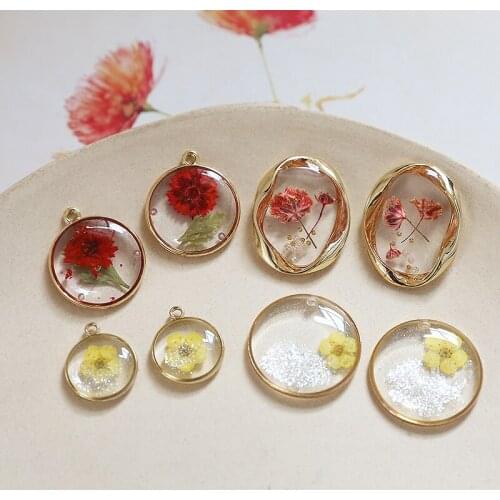 Dried flower decoration 20pcs/lot geometric round/flowers shape alloy pendants diy earrings/necklace charms accessory