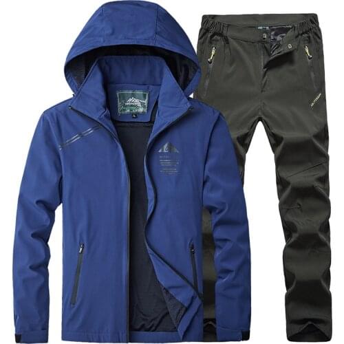 Outdoor hiking jacket & pants men waterproof windproof mountaineering Trekking Fishing sports suit spring autumn thin tracksuit