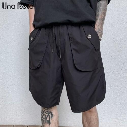 Una Reta M-3XL Men Short Summer Streetwear Elastic Waist Knee Length Pockets Sweatpants Hip Hop Solid Loose Shorts For Men