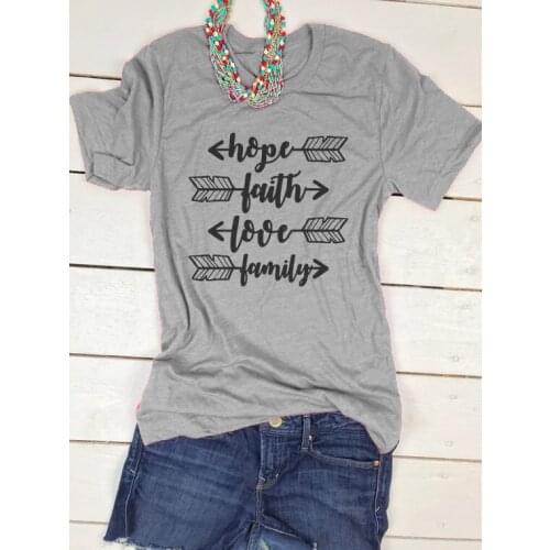 Hope Faith Love Family Shirt Cute Southern Graphic T-Shir Cute faith tees Religious women fashion unisex Christian goth art tops
