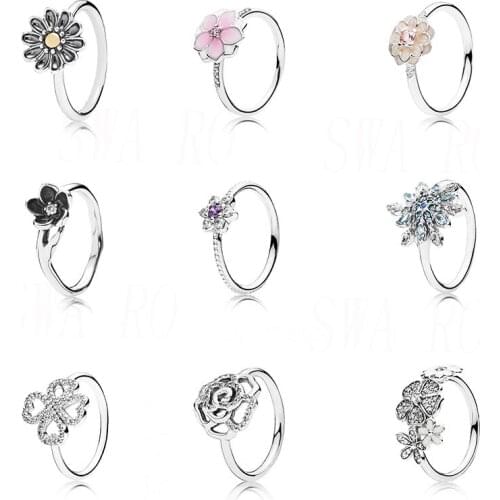 High Quality Silver 925 Rotating Clover, Snowflake, Lotus, Flower Blossom, Purple Forget-me-not, Wheat Ears, Pink Peach Blossom