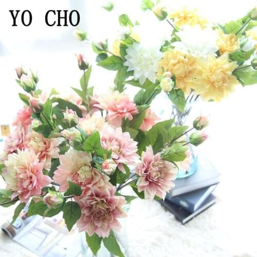 YO CHO Artificial Flower DIY Bouquet Silk Dahlia Flower Arrangement Wedding Girl Fake Dahlia Pink Home Party Wedding Table Decor