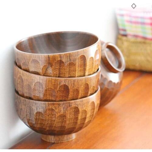 Rice Soup Bowl Wood Ware Big Dish Japanese Style Rhombus Pattern Food Container Non-Toxic Health Material Natural Tableware Tray