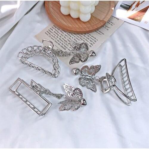2021 New Korea Vintage Goth Butterfly Love Pendant Hairpin Hollow Hair Claws Hair Clips For Women Girl Party Accessories Jewelry