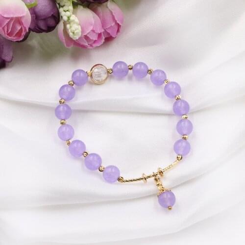 Bohemian Strand Bracelet for Women Violet Natural Stone Jades Beads Chain Bangles Boho Stretch Bracelets Wrist Jewelry 7.5" B301