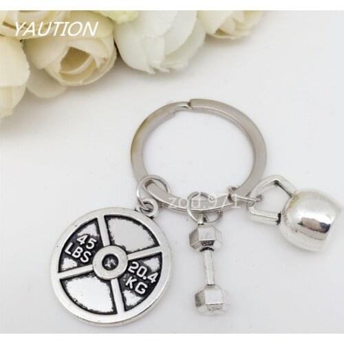 1pcs WEIGHTLIFTING Keychain Dumbbell Charm Pendant Kettlebell Crossfit Gym