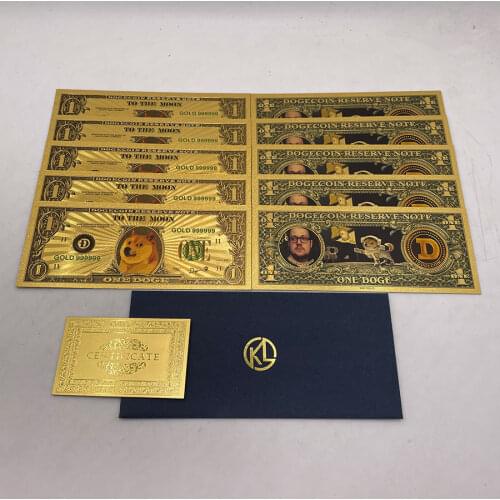 10 pcs Beautiful WOW Gold Banknote Dogecoin Commemorative Cute Dog Pattern Dog Year Collection Coins