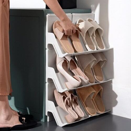 2pcs DIY Assembled Stackable Shoe Rack Household Plastic Shoe Shelf Space-Saving Cabinet Shoes Organizers Storages Shoe Hanger