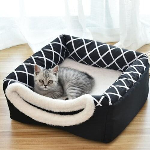 2 In 1 Cat Tent Cave Bed Soft Indoor Enclosed Covered Pet House Cozy Cat Kitten Sleep Beds for Dog Puppy with Removable Cushion