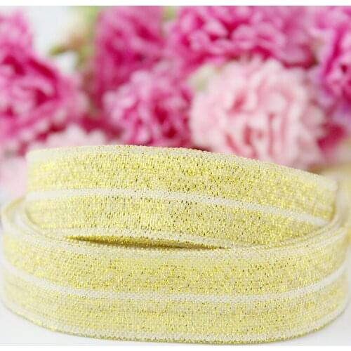 20 yards 5/8'' 16mm golden fold over elastic velvet band glitter metallic ribbon for sewing