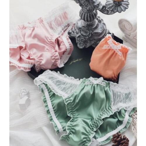 2019 Autumn Winter New Arrival M L XL Lolita Fashion Good Satin Intimated Silk Mesh Ruffle Panties Brief Knicker Lingerie WP622