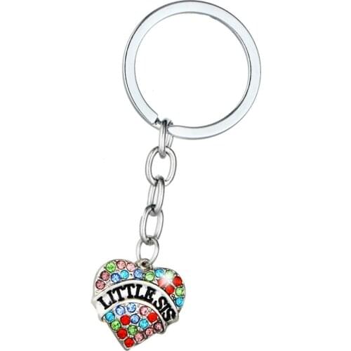 36PC Little Sis Keyrings Colorful Crystal Rhinestone Heart Charm Pendant Keychains Family Sister Best Friends Christmas Gift Hot