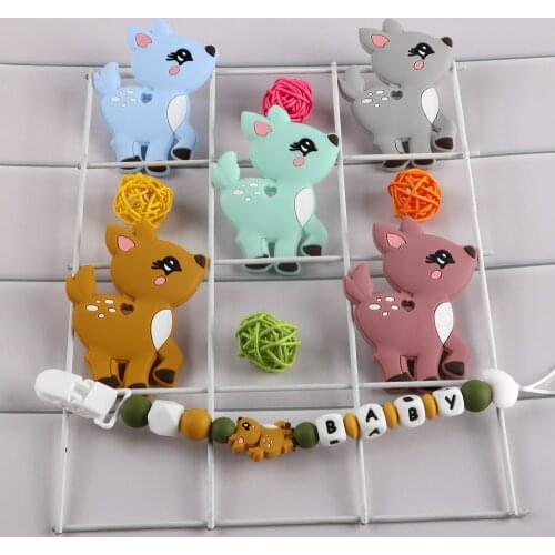 Kovict 5/10pc cartoon Animal Sika Deer Baby Silicone Teether Rodent BPA Food Free Silicone Dental Care Nipple Clip Silicone Bead