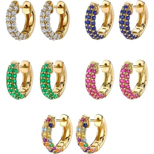 925 Silver Ear Buckle Rose Red White Green Blue Zircon Circle Hoop Earrings Women Luxury Crystal CZ Piercing Ohrringe Jewelry