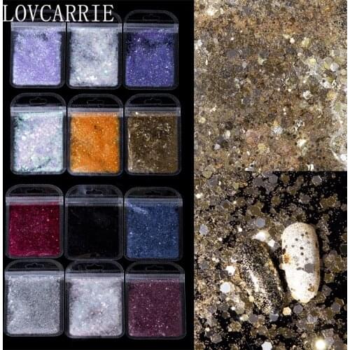 LOVCARRIE 1 Bag Nail Glitter Powder Holographic Black Gold Face Glitter Sequins Flakes Nail Accessories for Nail Art Decorations