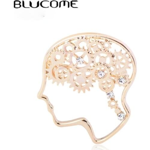 Blucome Exquisite Brain Brooch Mechanical Enamel Pins Men Engineer Lapel Cardigans Hat Bijoux Work Party Activity Presents