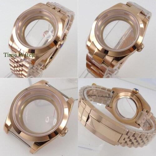 39mm Sapphire Watch Case Rose Gold Plated For NH35 NH36 Miyota 8215 821A Mingzhu 2813 3804 Movement Jubilee/Oyster Bracelet