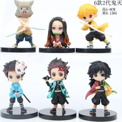 6pcs/set Anime Demon Slayer 2 Kimetsu No Yaiba Figure Q Posket Kamado Tanjirou Kamado Nezuko Agatsuma Action Figures